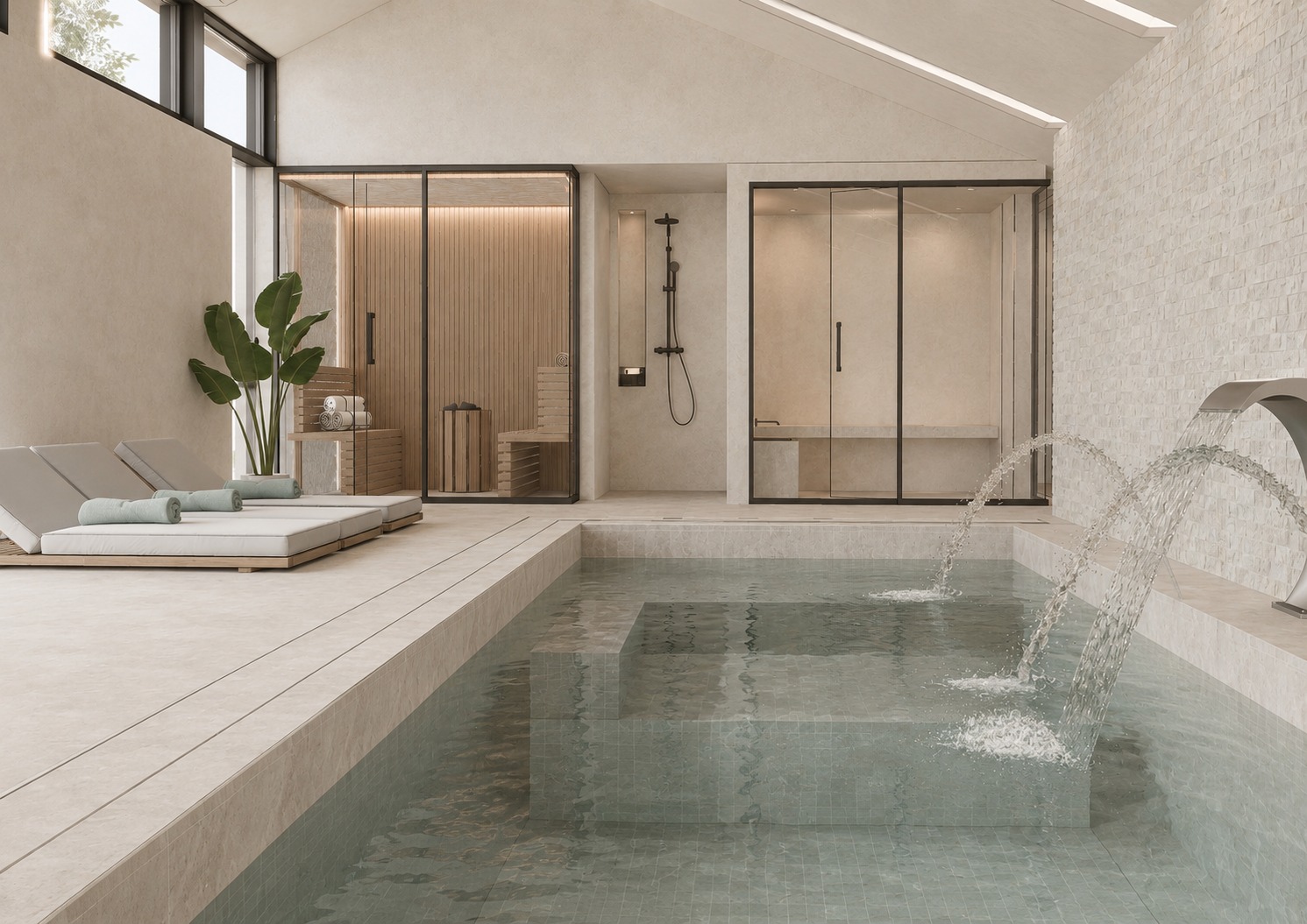 Villa Lara: piscina interior con sauna y baño de vapor